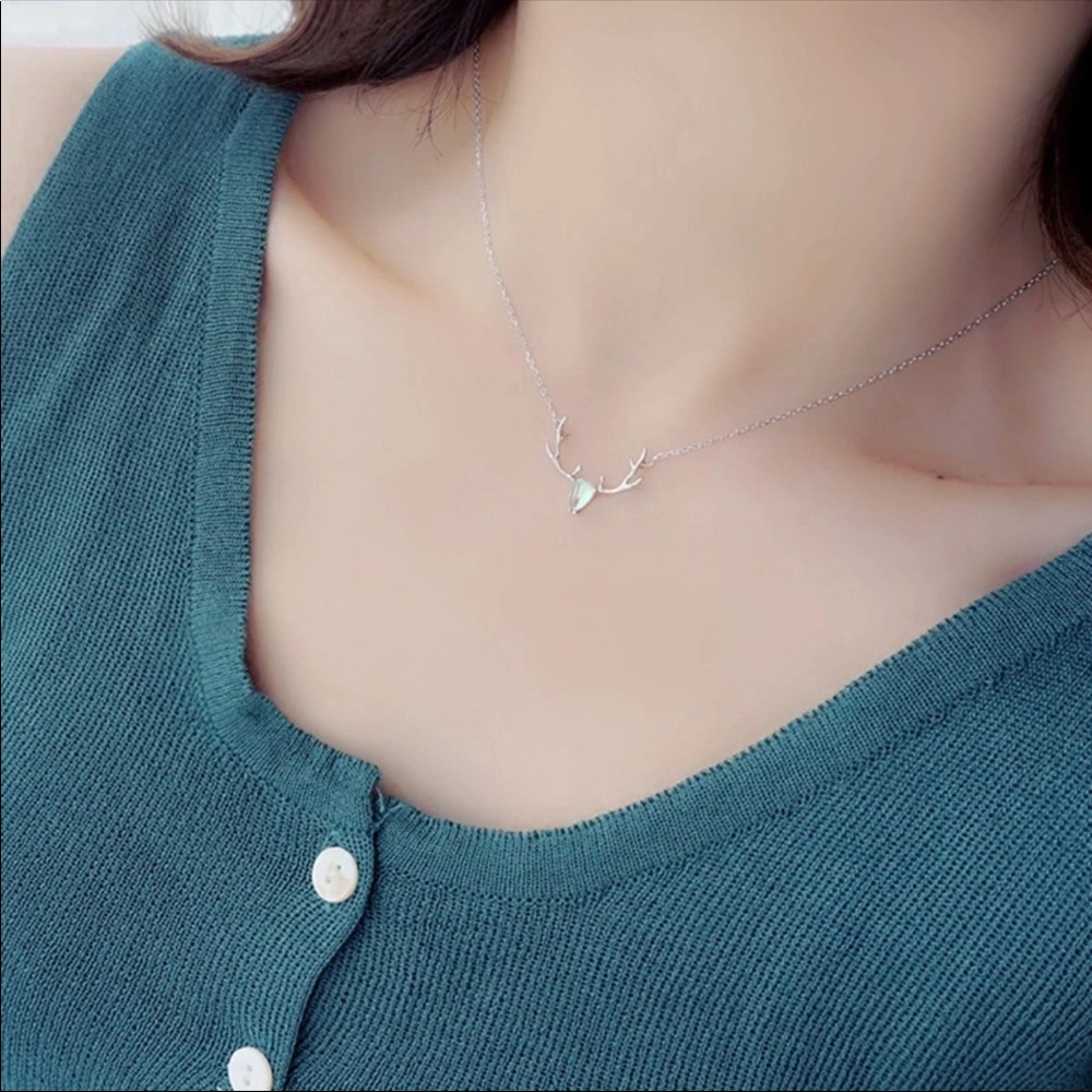 Moonstone Deer Antler Clavicle Necklace
